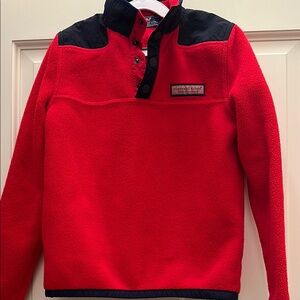 Vineyard Vines Red and Black Fleece Pullover